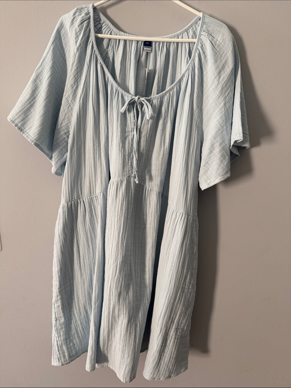 Old Navy Light Blue Tie-Neck Peasant Tunic